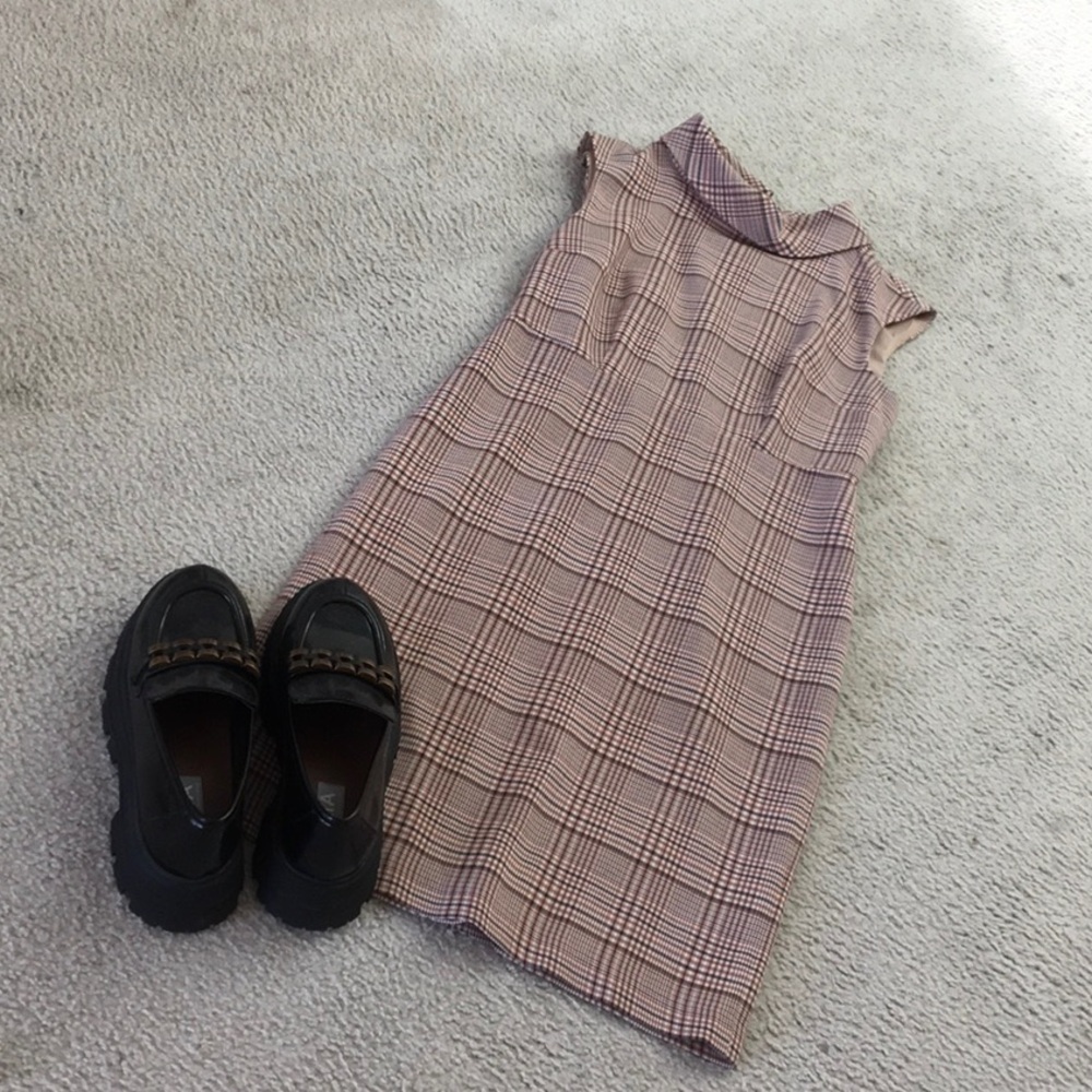 Ann Taylor Plaid Midi Dress - Pink and Brown